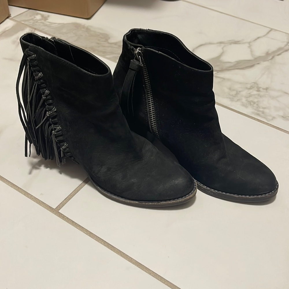 Dolce vita black booties with silver and black fringe